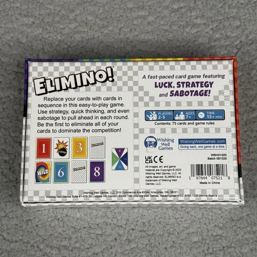 Elimino Card Game‎ New Sealed Family Strategy Game Night Ages 7+ 2-5 Players